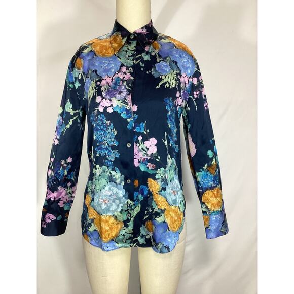 Vince Painted 'Bouquet' Long Sleeve Silk Floral Print Button-Up Shirt Size S - Picture 2 of 4